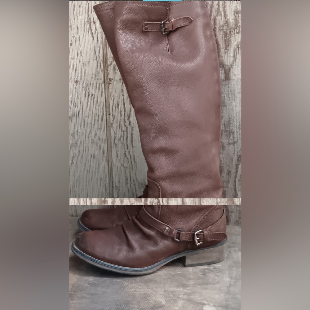 Tall Brown Leather Knee-High Zipper Boots Womens Size 11